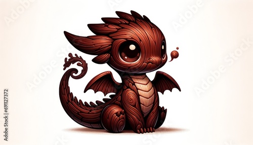 2D illustration of a young baby mahogany wood dragon isolated on a white background