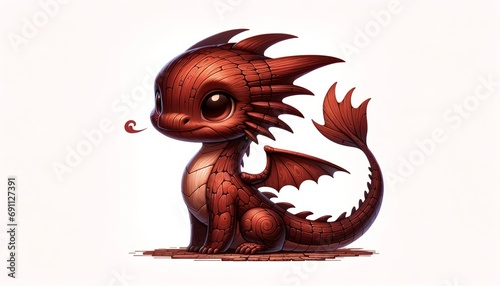 2D illustration of a young baby mahogany wood dragon isolated on a white background © Brian