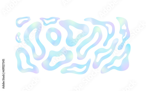 Set of abstract holographic geometric shapes in winter, pastel colors. Vector illustration in modern style. 