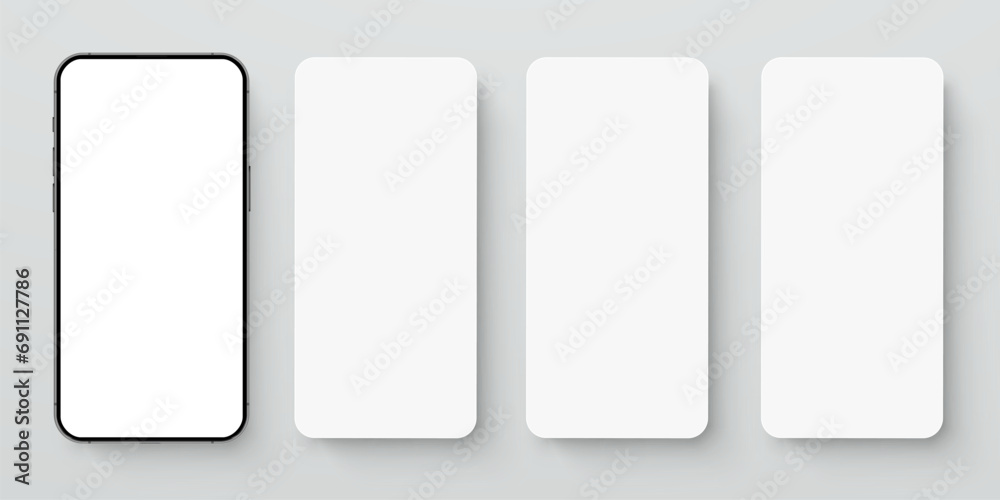 Smartphone mockup with set white blank mobile screens – stock vector - obrazy, fototapety, plakaty 