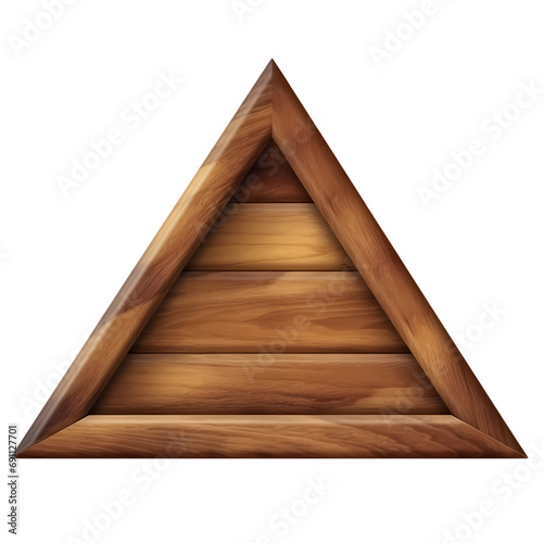 Triangular wooden signboard isolated on transparent background