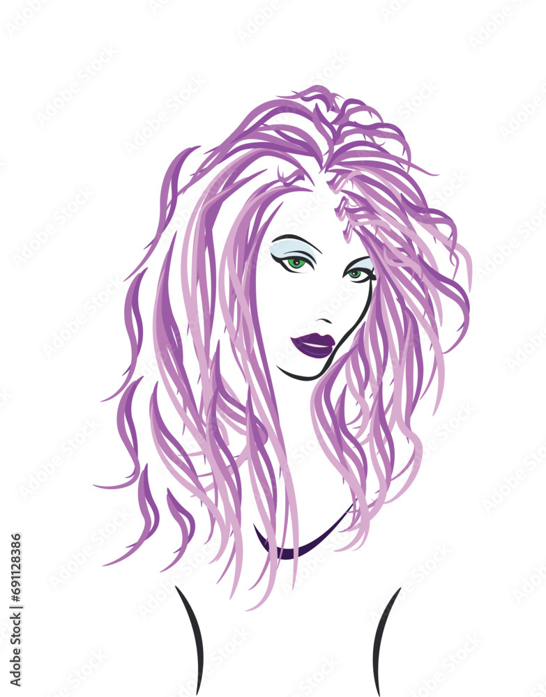 Woman with purple hair. Girl face	