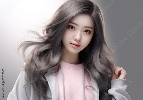 asian girl with long hair posing