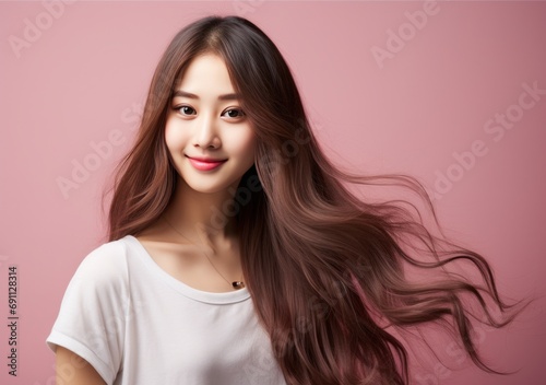 asian girl with long hair posing