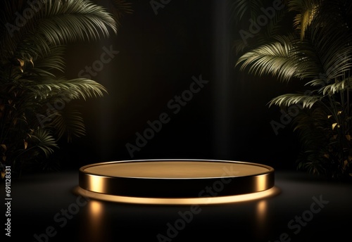 an oval gold stand on a black round pedestal