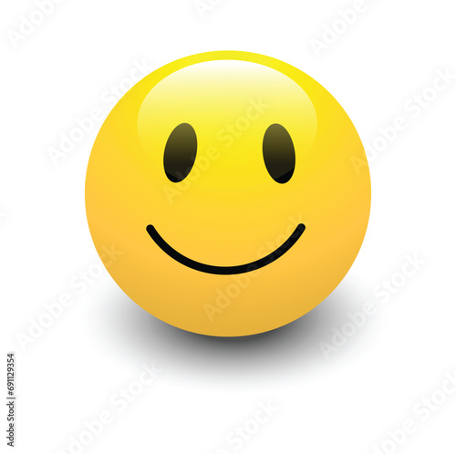 yellow smiley face ball with black eyes, isolated on white background