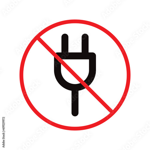 No plug icon. Forbidden plug connection icon. Do not connect plug vector sign. Prohibited plug vector icon. Warning  caution  attention  restriction flat sign design. UX U  