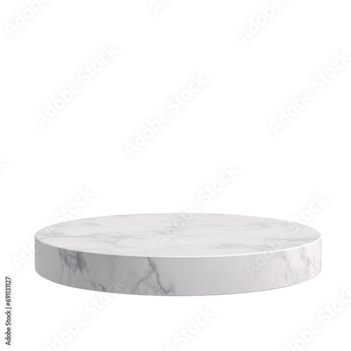 Cylindrical marble product placement podium platform isolated on white photo