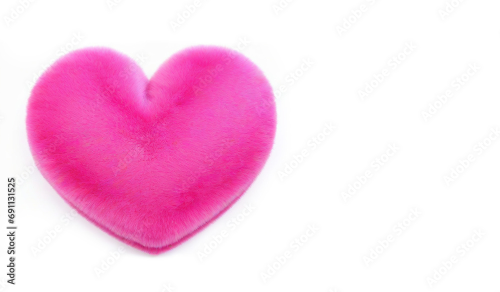 pink velvet heart on a white background on Valentine's day