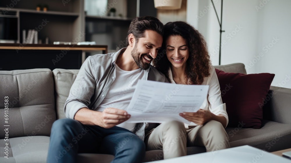 Couple Looking At Projects At Home. Generative AI Couple Looking At Projects At Home. Generative AI