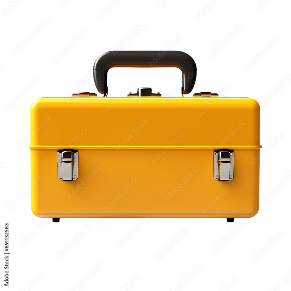 Yellow rectangular toolbox isolated on transparent background