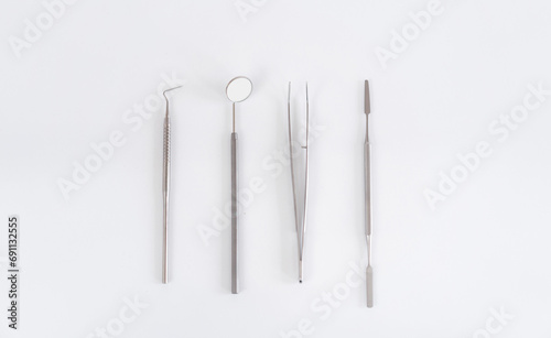 Medical dental tools. White background hospital instruments.
