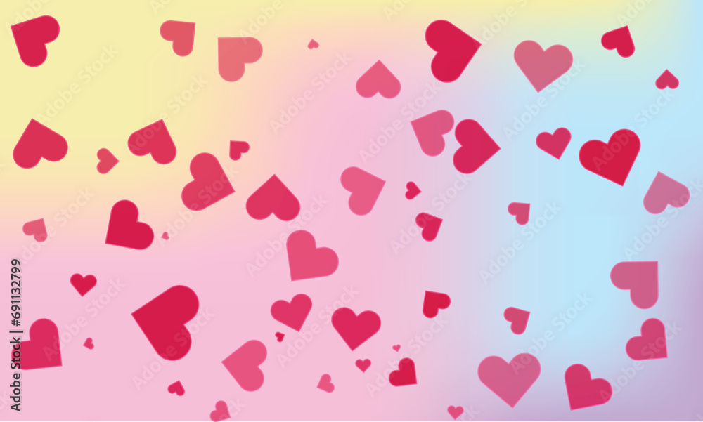 Hearts on a multi-colored background. Red hearts on a background with a gradient. Vector illustration EPS10.
