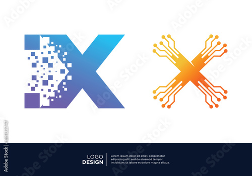 Digital connection letter X logo design collection.