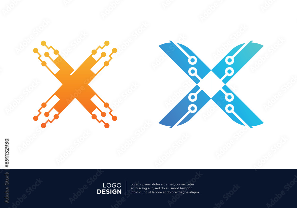 Obraz premium Letter X tech logo design inspiration.