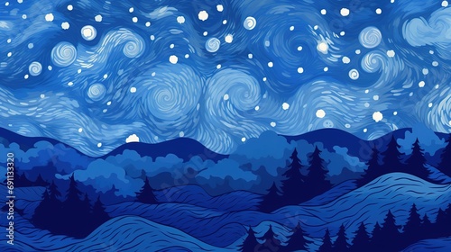 Wallpaper tilable pattern of sky in style of Vicent Van Gogh Starry Night photo