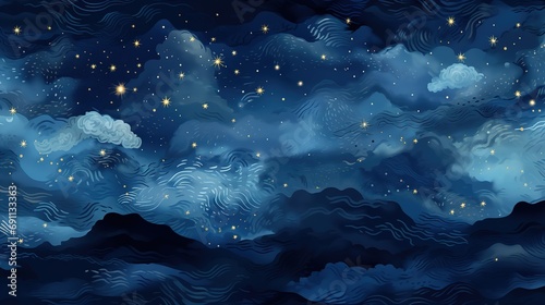 Wallpaper tilable pattern of sky in style of Vicent Van Gogh Starry Night
