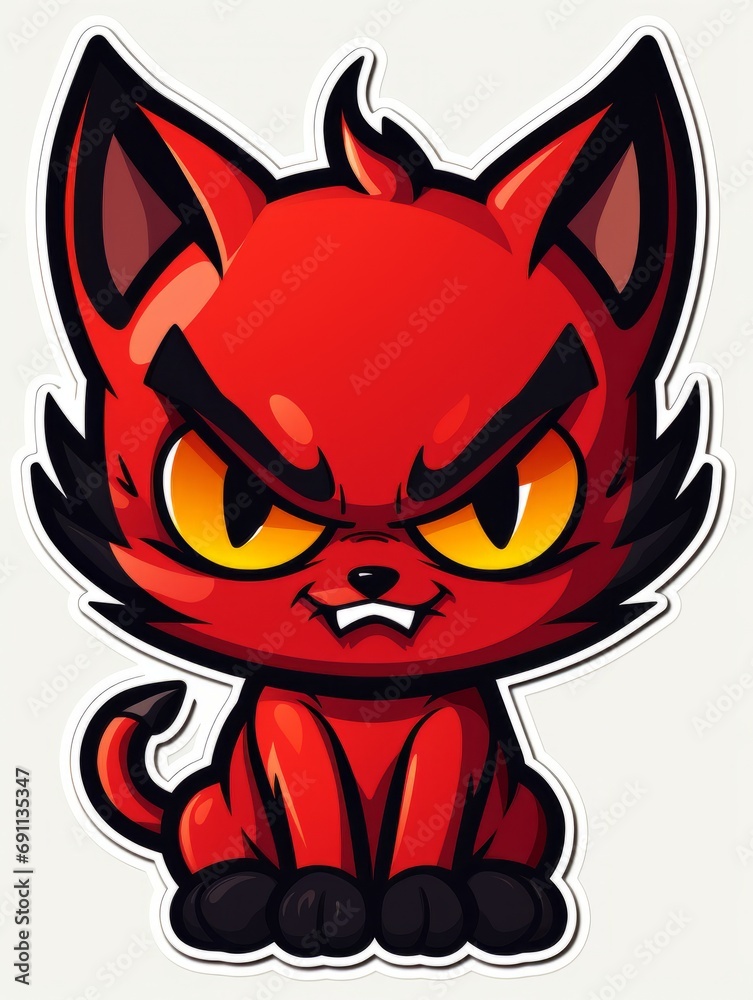Cartoon sticker evil daemon kitten, AI Cartoon sticker evil daemon kitten, AI