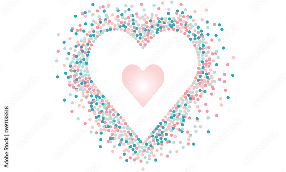 A big heart. A large heart consisting of multi-colored circles forming a heart. Inside the large heart is a small one with a glow effect. The color of the circles is multicolor.

