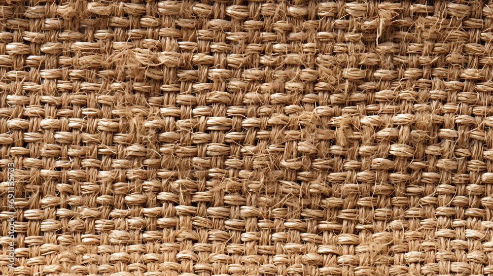 Jute hessian sackcloth canvas woven texture pattern background in light beige cream brown created with Generative Ai