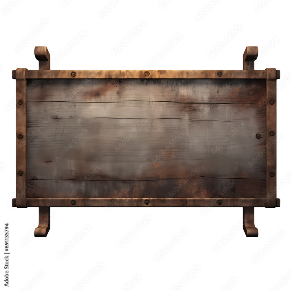 Old iron plate signboard isolated on transparent background