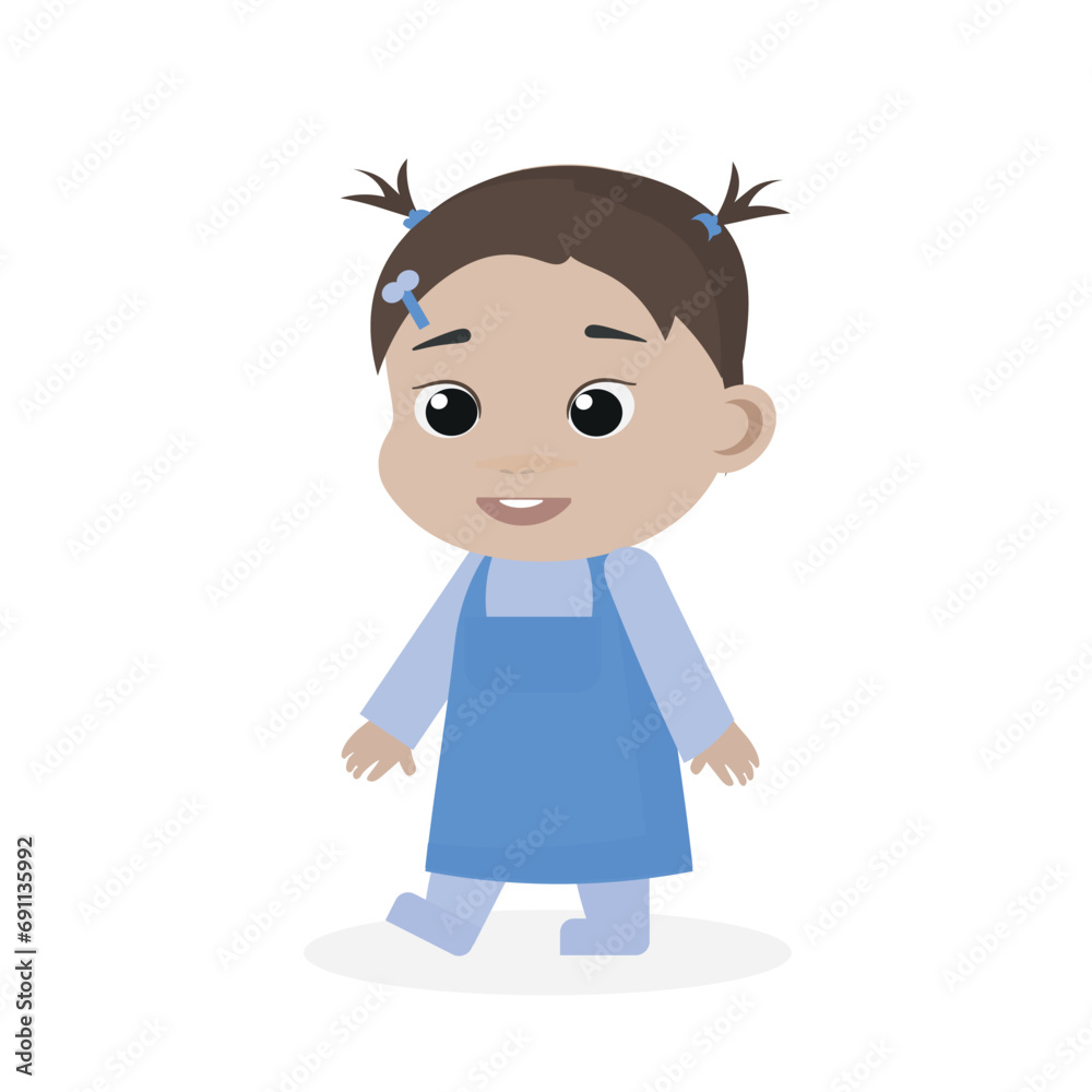 Baby is walking. First steps baby. Infant. Dark eyes, caucasian. Vector flat illustration. Cartoon people design. Suitable for animation, using in web, apps, books, education projects Baby is walking. First steps baby. Infant. Dark eyes, caucasian. Vector flat illustration. Cartoon people design. Suitable for animation, using in web, apps, books, education projects