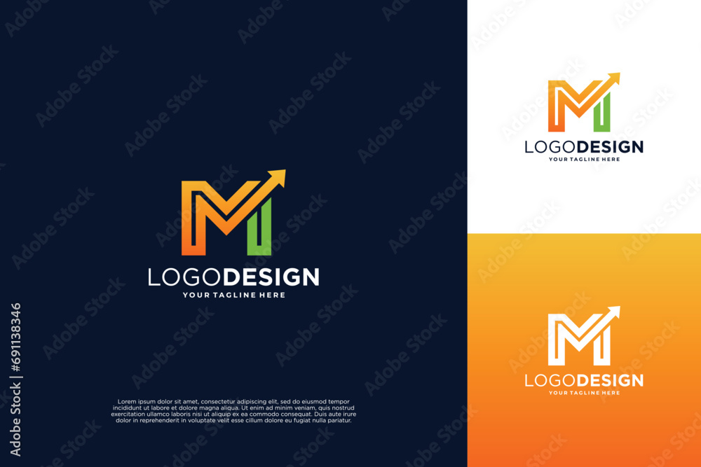 Letter M Financial Chart Logo Design. accounting, business, financial logo - obrazy, fototapety, plakaty 
