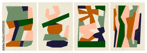 Set of abstract colorful decorative posters with cut-out shapes