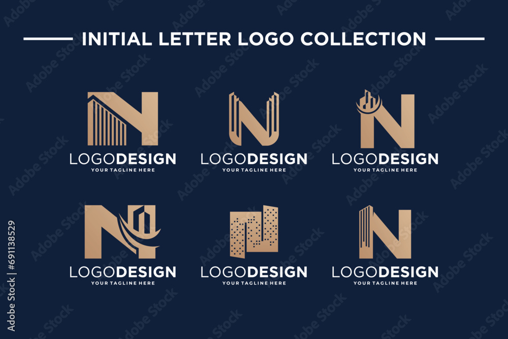 Set of initial letter N logo design real estate concept. Letter N building logo template