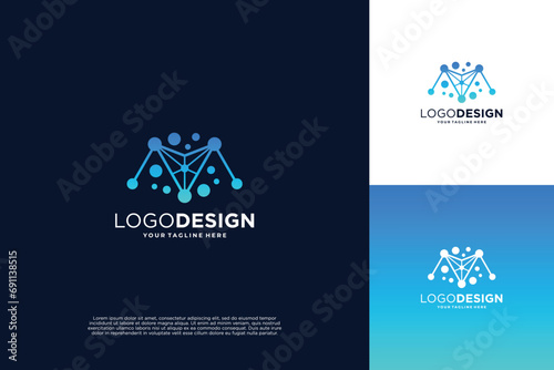 Letter M modern digital dot connection logo design inspiration