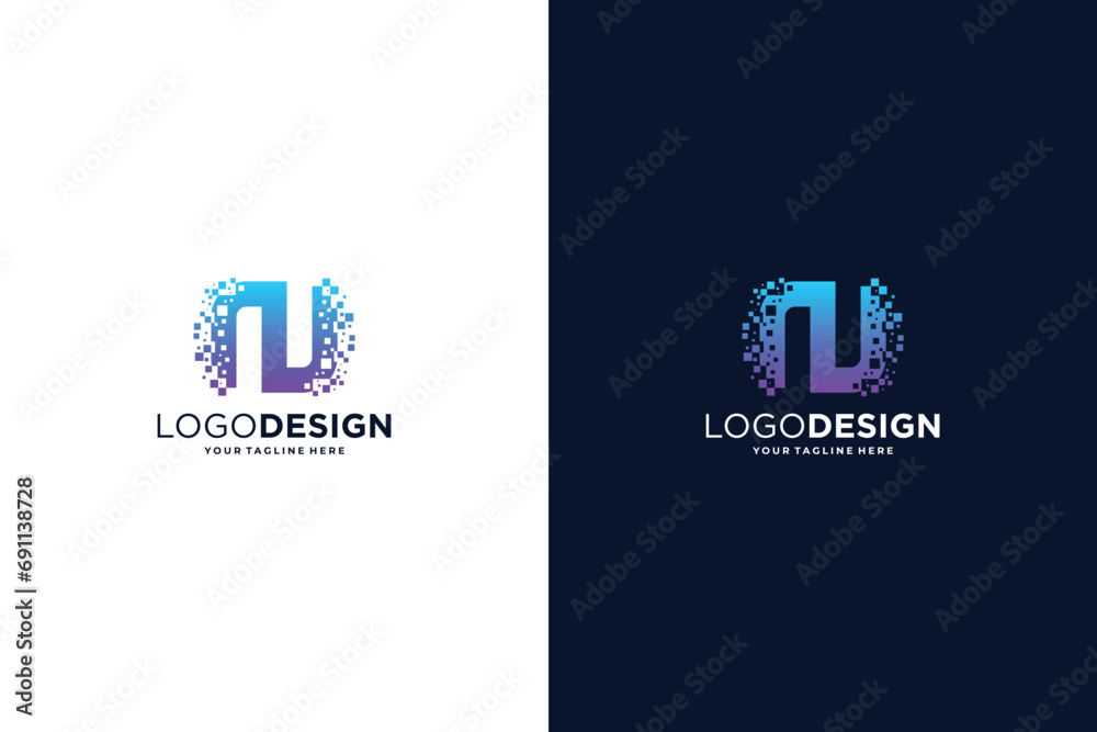 Letter N modern digital dot connection logo design inspiration Letter N modern digital dot connection logo design inspiration