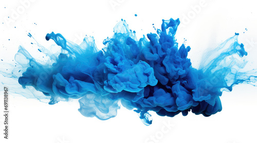 abstract blue paint, brush strockes explosion on white background
