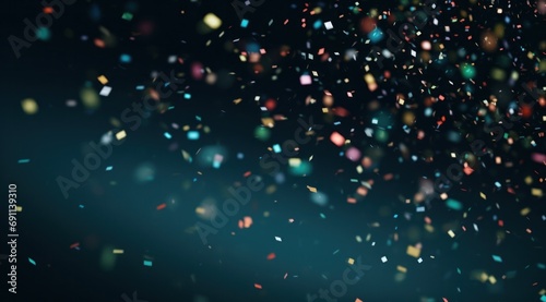 colorful confetti falling away with a dark black background