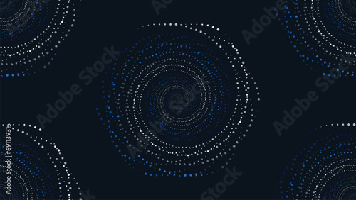Abstarct spiral dotted round vortex style background in dark blue color This creative background can be presented as a banner or data cycle center.