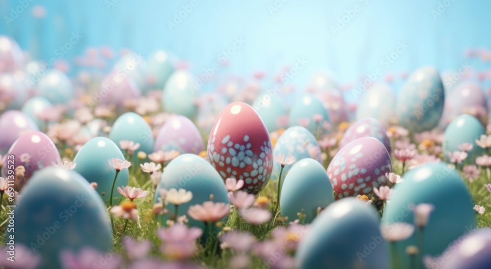 easter eggs sitting in a background of flowers