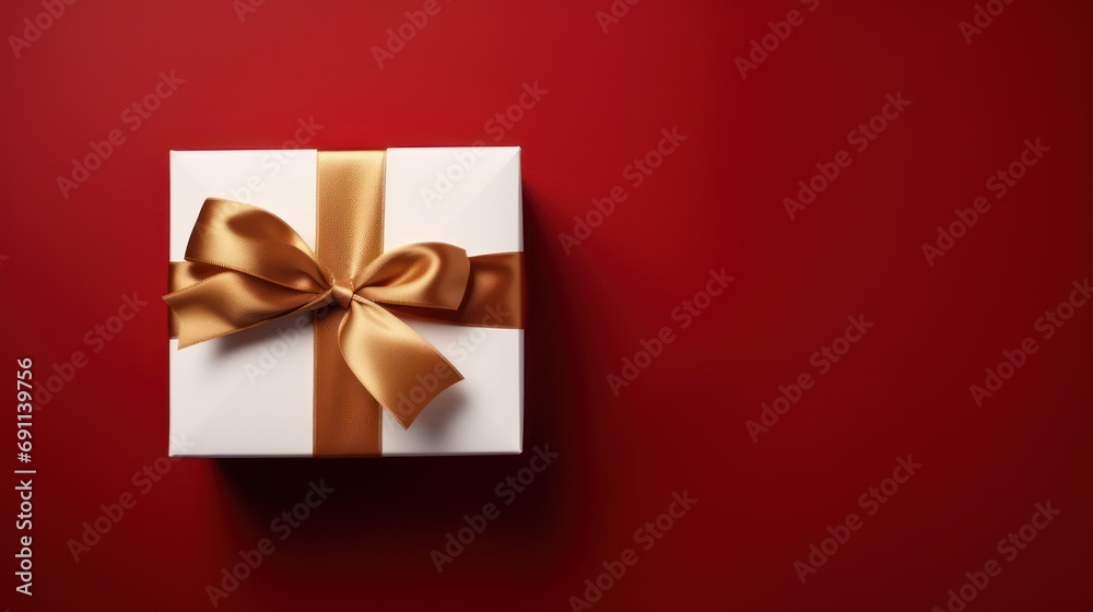 an open gift with gold ribbon and bow on red background an open gift with gold ribbon and bow on red background