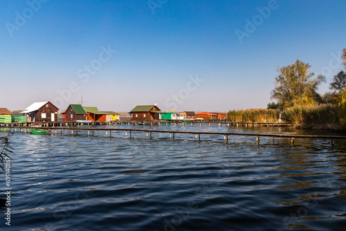 cottages on the piers, Bokodi-to in northern Hungary photo