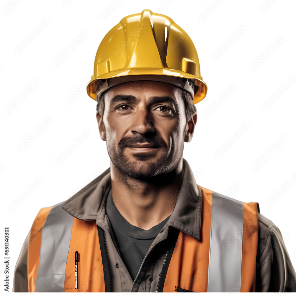 Half length portrait of construction worker wearing safety clothing isolated on transparent background Half length portrait of construction worker wearing safety clothing isolated on transparent background
