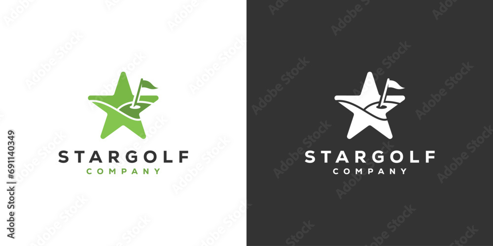 Obraz premium Star Golf Logo Design with Modern Minimalist Style. Golf Star Logo Icon Symbol Vector Design Template.