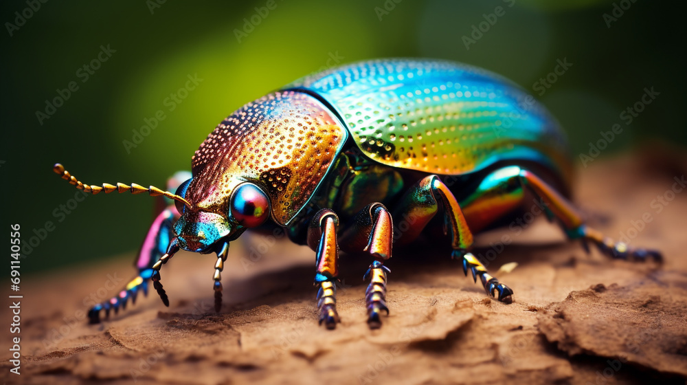 Naklejka premium close up photo of beautiful metallic beetle created with Generative Ai