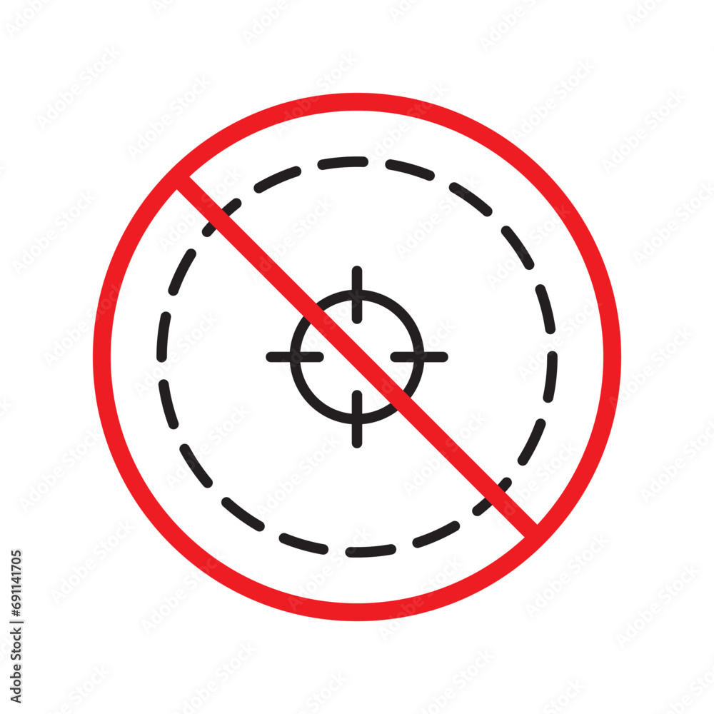 Prohibited aiming vector icon. No aim icon. Forbidden aim icon. Warning, caution, attention, restriction, danger flat sign design. Target symbol UX UI Prohibited aiming vector icon. No aim icon. Forbidden aim icon. Warning, caution, attention, restriction, danger flat sign design. Target symbol UX UI