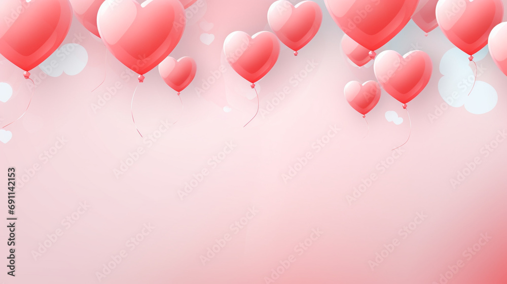Valentine's day background, Pink color and paper cut with hanging hearts, space for text