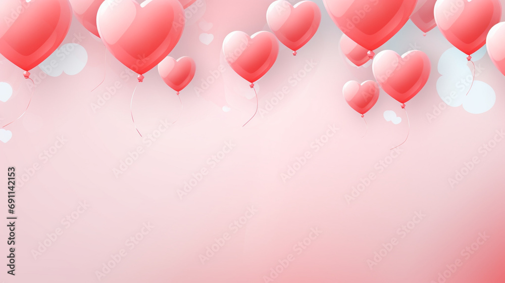 Valentine's day background, Pink color and paper cut with hanging hearts, space for text Valentine's day background, Pink color and paper cut with hanging hearts, space for text