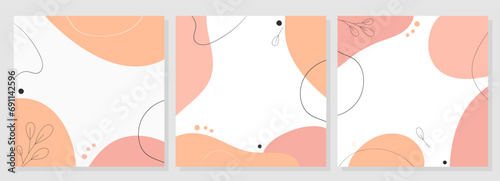 Vector abstract backgrounds in peach fuzz color,  pastel colors. Design for cards, posters, text background, sale, advertising. 