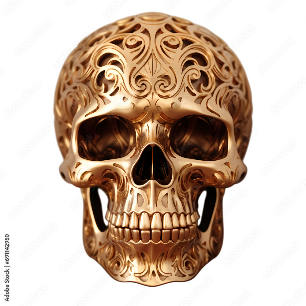 Fototapeta premium Golden skull isolated on transparent background