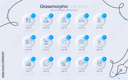 Set of Swipe up, Safe planet and Air conditioning line icons for web app. Lungs, Identification card, Business targeting icons. Blood, Telemedicine, Idea signs. Budget accounting. Vector