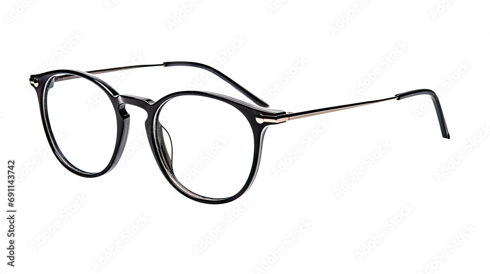 A pair of classic, black-rimmed eyeglasses, focused on the clarity and simplicity of the design - obrazy, fototapety, plakaty 