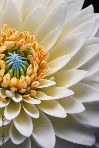 Macro view of a white dahlia displaying intricate details