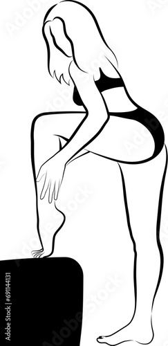 Sketch of a woman in a bikini touching her leg