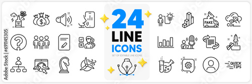 Icons set of Alcohol addiction, Marketing strategy and Group line icons pack for app with Education, Marketing, 3d chart thin outline icon. Business idea, Check investment. Vector